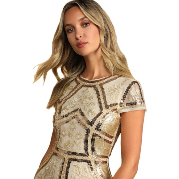 Lulus Dresses & Skirts - NWT Gold Art Deco Sequins and Embroidered Bodycon Dress Small